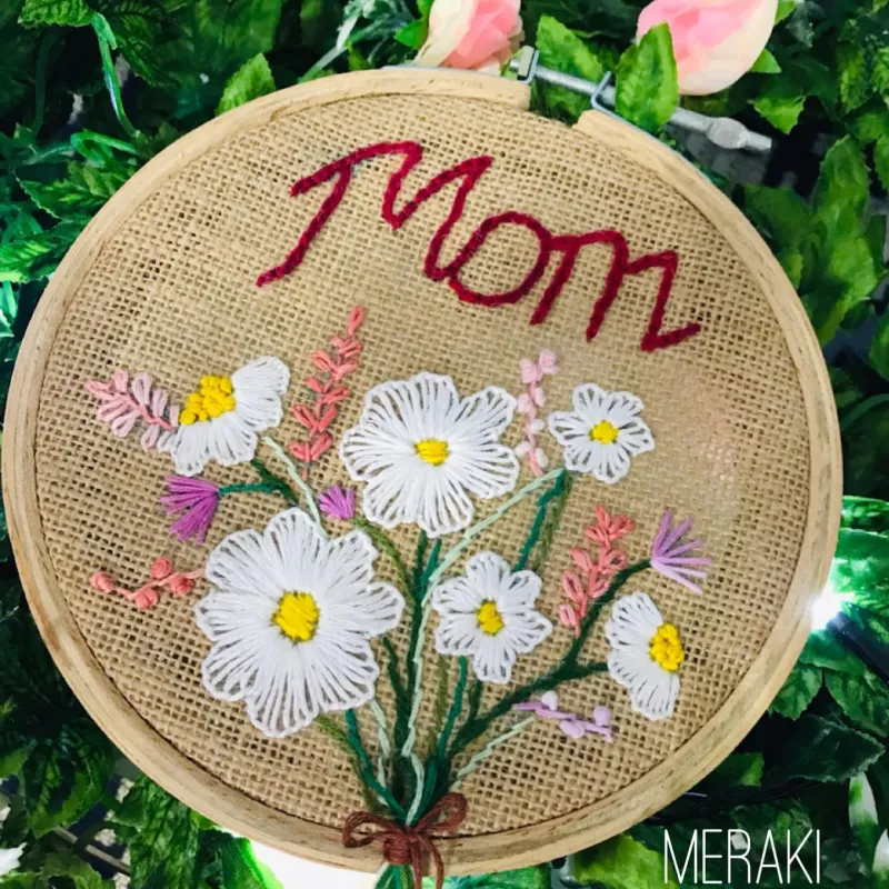 Floral Embroidery on Jute Hoop