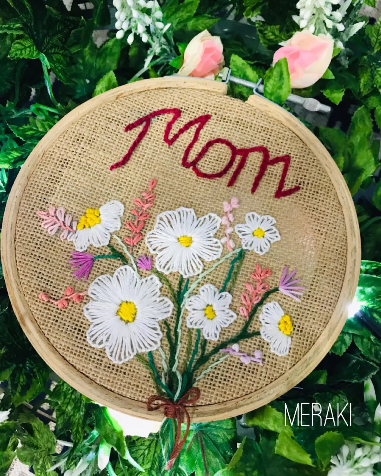 Floral Embroidery on Jute Hoop