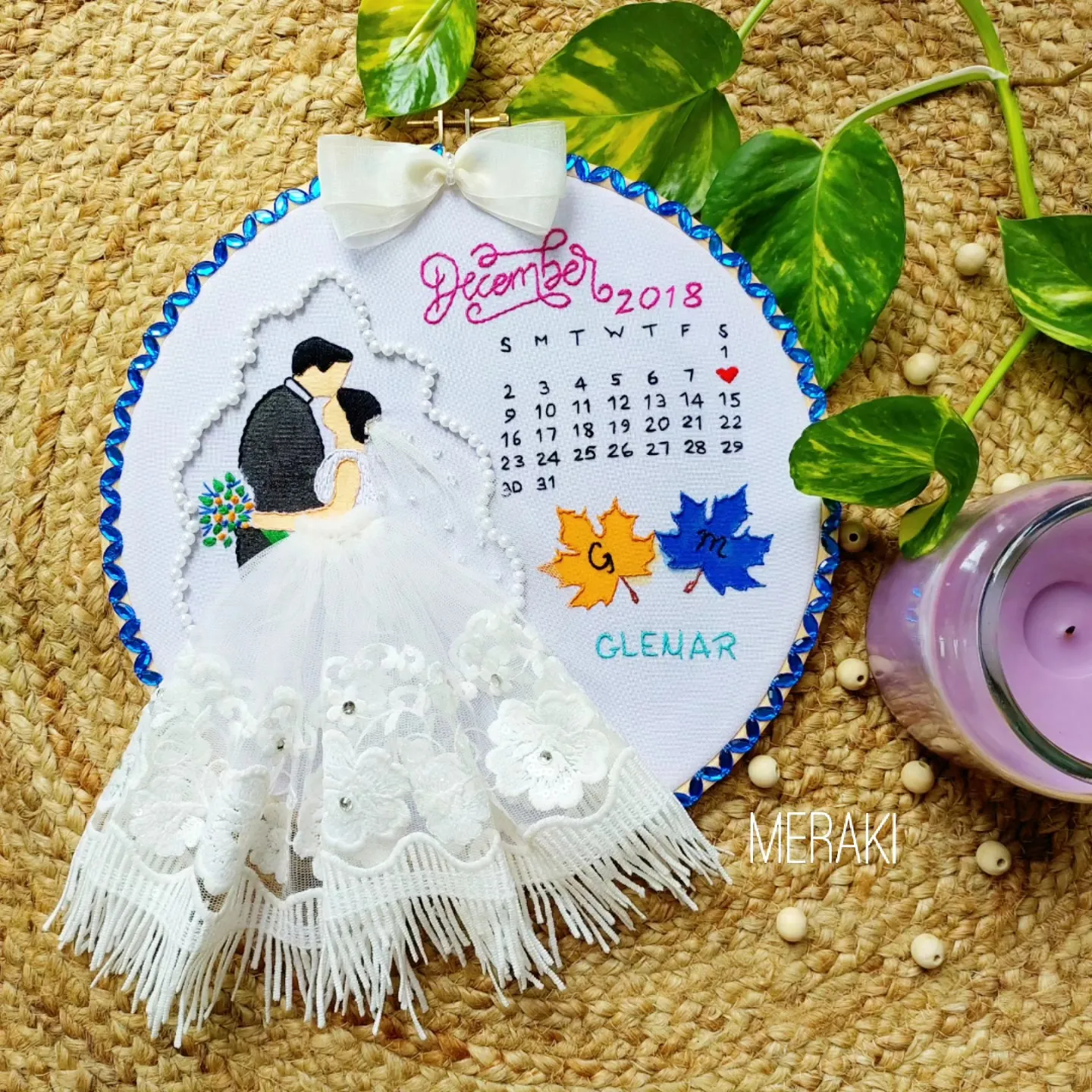 Embroidered wedding hoop for GLEN & MARYLYN